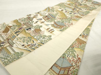平和屋着物◎六通柄袋帯　唐織　人物風景文　金糸　正絹　逸品　AABL9248wj