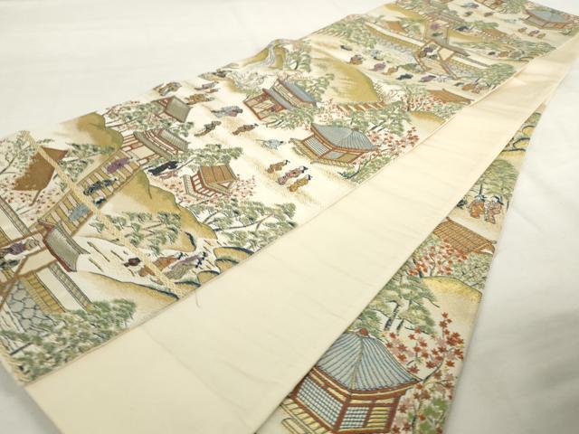 平和屋着物◎六通柄袋帯　唐織　人物風景文　金糸　正絹　逸品　AABL9248wj