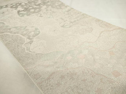 平和屋着物◎六通柄袋帯　唐織　道長花文　銀糸　正絹　逸品　AABL9249wj