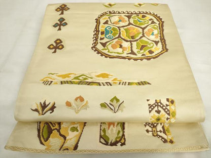 平和屋着物◎六通柄袋帯　唐織　草花文　正絹　逸品　AABL9257wj
