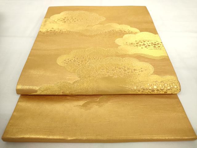 平和屋着物◎六通柄袋帯　雲取り霞文　金糸　正絹　逸品　AABL9263wj