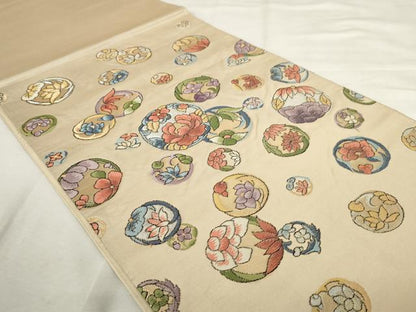 平和屋着物◎六通柄袋帯　花丸文　金糸　正絹　逸品　AABL9265wj