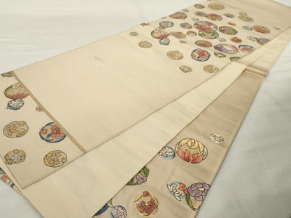 平和屋着物◎六通柄袋帯　花丸文　金糸　正絹　逸品　AABL9265wj