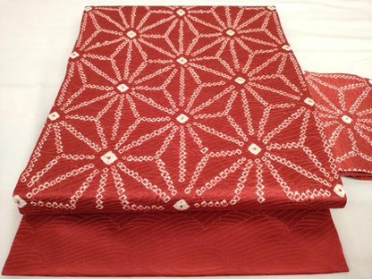 平和屋着物◎九寸名古屋帯　総絞り　麻の葉文　正絹　逸品　AABL9270wj