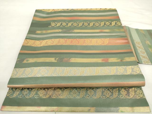 平和屋着物◎九寸名古屋帯　横段花文　引箔　正絹　逸品　AABL9271wj