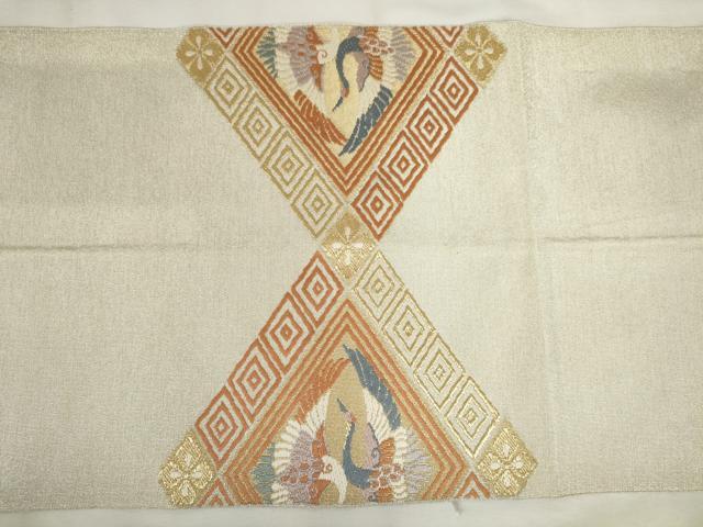 平和屋着物◎爪掻き本綴れ　八寸名古屋帯　唐織　双鶴文　正絹　逸品　AABL9276wj