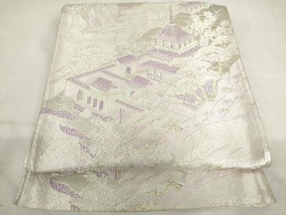 平和屋着物◎六通柄袋帯　風景文　金銀糸　正絹　逸品　AABL9290wj