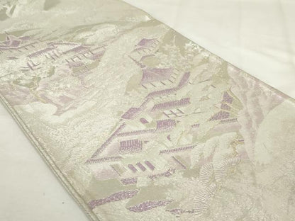 平和屋着物◎六通柄袋帯　風景文　金銀糸　正絹　逸品　AABL9290wj