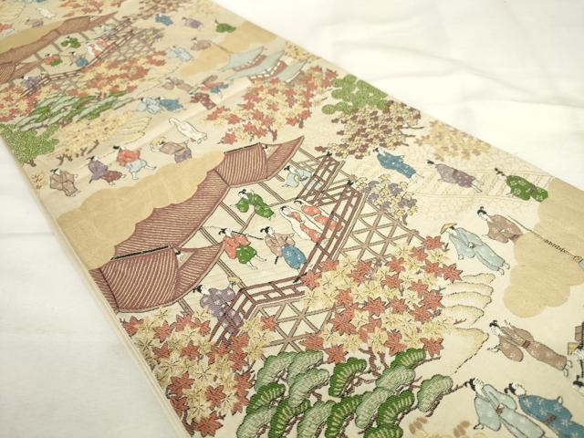 平和屋着物◎六通柄袋帯　唐織　人物風景文　金糸　正絹　逸品　AABL9293wj