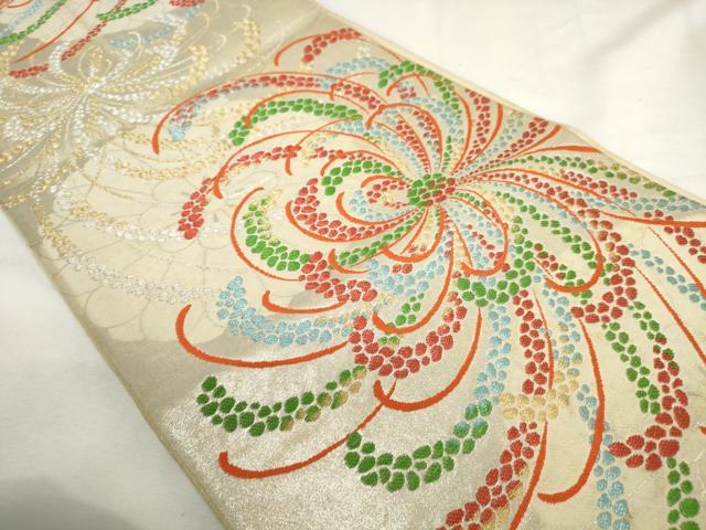 平和屋着物◎六通柄袋帯　唐織　乱菊　金銀糸　正絹　逸品　AABL9294wj