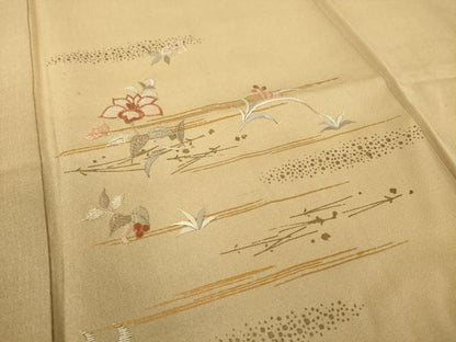 平和屋着物●訪問着　刺繍　草花文　暈し染め　金彩　正絹　逸品　AABL9297ck