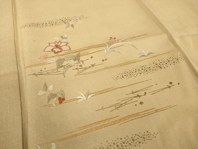 平和屋着物●訪問着　刺繍　草花文　暈し染め　金彩　正絹　逸品　AABL9297ck