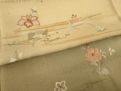 平和屋着物●訪問着　刺繍　草花文　暈し染め　金彩　正絹　逸品　AABL9297ck