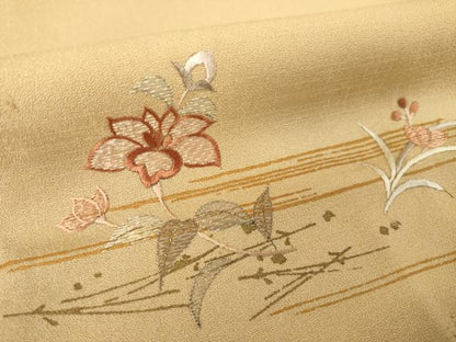 平和屋着物●訪問着　刺繍　草花文　暈し染め　金彩　正絹　逸品　AABL9297ck