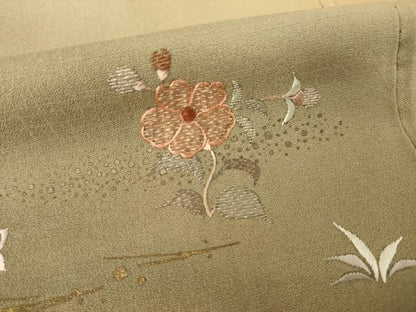 平和屋着物●訪問着　刺繍　草花文　暈し染め　金彩　正絹　逸品　AABL9297ck