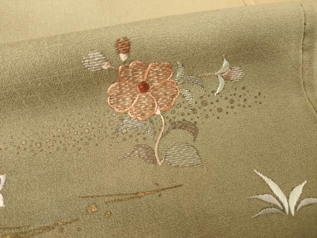 平和屋着物●訪問着　刺繍　草花文　暈し染め　金彩　正絹　逸品　AABL9297ck
