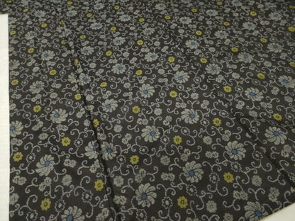 平和屋着物●本場大島紬　花唐草文　黒地　正絹　逸品　AABL9300ck