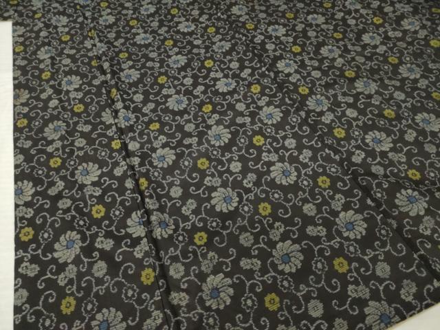 平和屋着物●本場大島紬　花唐草文　黒地　正絹　逸品　AABL9300ck