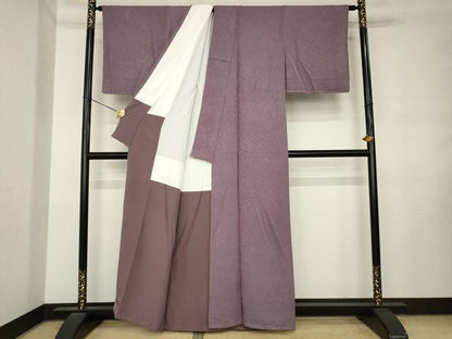 平和屋着物●上質な色無地　氷割れ地紋　葡萄鼠色　正絹　逸品　未使用　AABL9306ck