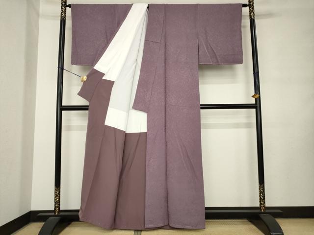 平和屋着物●上質な色無地　氷割れ地紋　葡萄鼠色　正絹　逸品　未使用　AABL9306ck