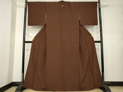 平和屋着物●上質な色無地　茶褐色　正絹　逸品　AABL9312ck