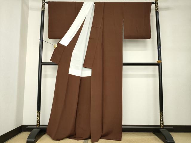 平和屋着物●上質な色無地　茶褐色　正絹　逸品　AABL9312ck