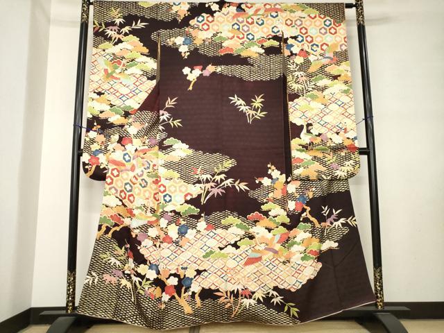 平和屋着物●豪華振袖　飛鶴吉祥文　金彩　正絹　逸品　AABL9316ck