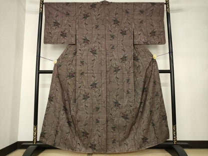 平和屋着物●本場大島紬　7マルキ　草花文　正絹　逸品　AABL9319ck