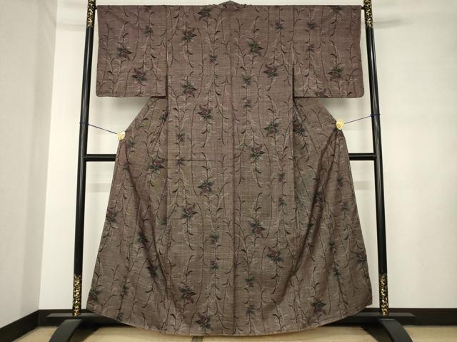 平和屋着物●本場大島紬　7マルキ　草花文　正絹　逸品　AABL9319ck
