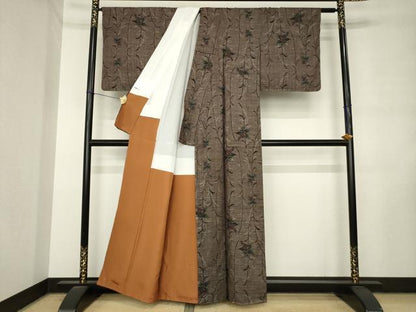 平和屋着物●本場大島紬　7マルキ　草花文　正絹　逸品　AABL9319ck
