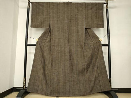 平和屋着物●上質な紬　格子　正絹　逸品　AABL9320ck