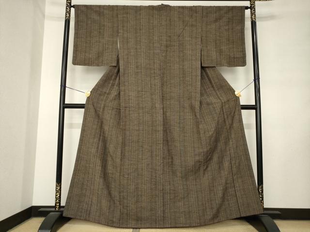 平和屋着物●上質な紬　格子　正絹　逸品　AABL9320ck