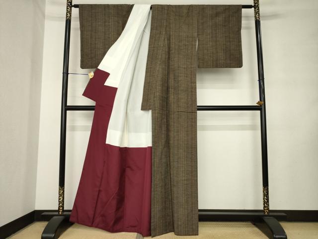 平和屋着物●上質な紬　格子　正絹　逸品　AABL9320ck
