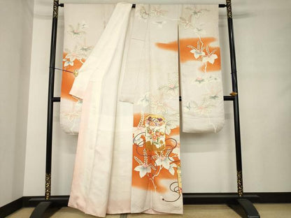 平和屋着物●豪華振袖　駒刺繍　貝桶花文　暈し染め　金彩　正絹　逸品　AABL9321ck