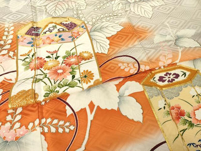 平和屋着物●豪華振袖　駒刺繍　貝桶花文　暈し染め　金彩　正絹　逸品　AABL9321ck