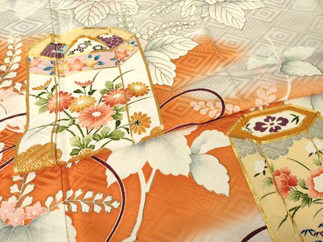平和屋着物●豪華振袖　駒刺繍　貝桶花文　暈し染め　金彩　正絹　逸品　AABL9321ck