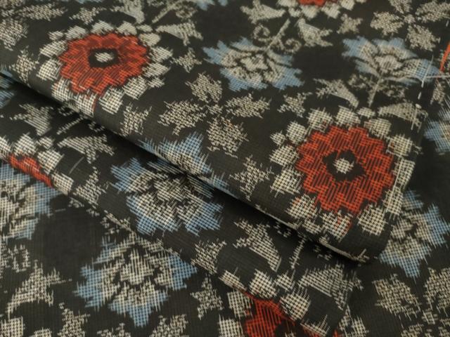 平和屋着物●本場村山大島紬　飾花文　黒地　正絹　逸品　未使用　AABL9324ck