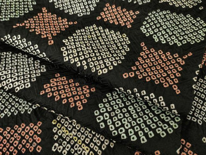 平和屋着物●上質な小紋　総絞り　幾何学文様　黒地　正絹　逸品　AABL9327ck