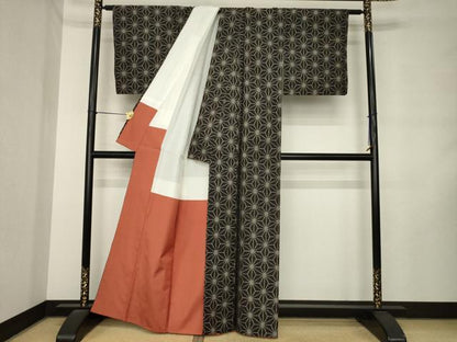 平和屋着物●本場大島紬　麻の葉文様　正絹　逸品　AABL9328ck