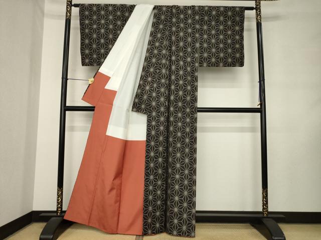平和屋着物●本場大島紬　麻の葉文様　正絹　逸品　AABL9328ck