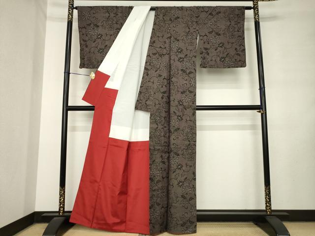 平和屋着物●本場大島紬　７マルキ　花唐草文　正絹　逸品　AABL9332ck