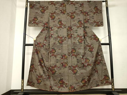 平和屋着物●本場大島紬　7マルキ　雲取り扇面花文　正絹　逸品　AABL9334ck