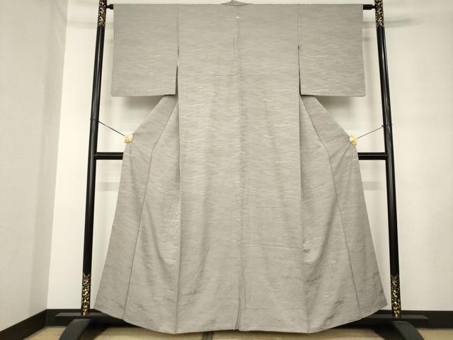 平和屋着物●上質な色無地　霞地紋　茶鼠色　正絹　逸品　AABL9335ck