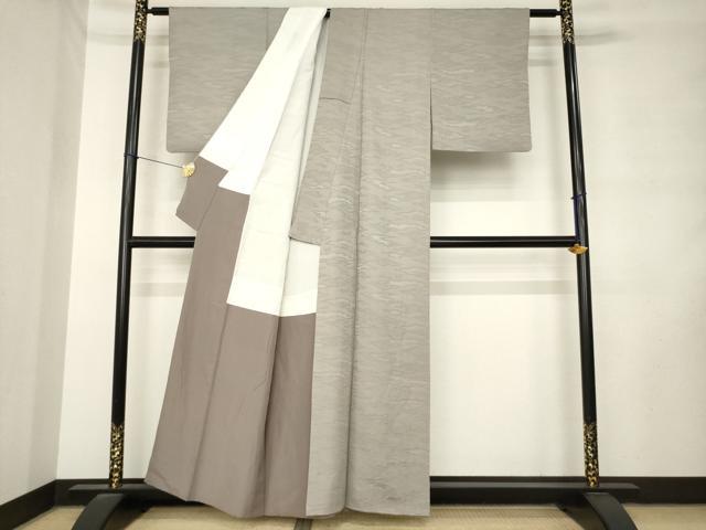 平和屋着物●上質な色無地　霞地紋　茶鼠色　正絹　逸品　AABL9335ck
