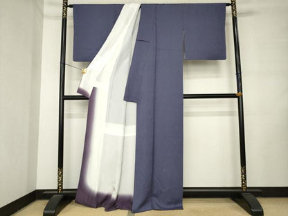 平和屋着物●上質な色無地　舞花地紋　濃鼠色　正絹　逸品　AABL9345ck