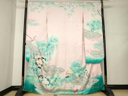 平和屋着物●大正の浮世絵師　竹久夢二　夢二ロマン　振袖　扇面花文　暈し染め　金銀彩　正絹　逸品　AABL9349ck