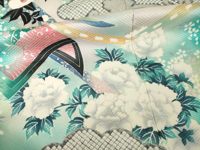 平和屋着物●大正の浮世絵師　竹久夢二　夢二ロマン　振袖　扇面花文　暈し染め　金銀彩　正絹　逸品　AABL9349ck