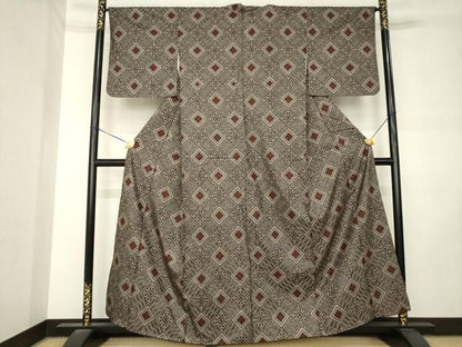 平和屋着物●本場大島紬　龍郷絣　花菱文　正絹　逸品　AABL9351ck