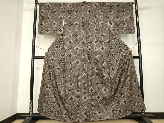 平和屋着物●本場大島紬　龍郷絣　花菱文　正絹　逸品　AABL9351ck