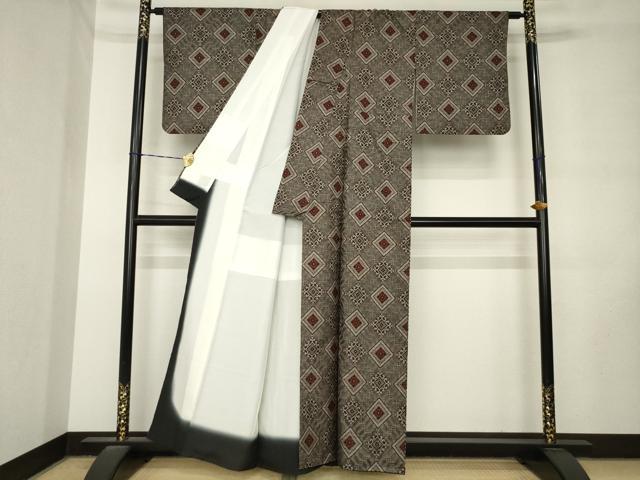 平和屋着物●本場大島紬　龍郷絣　花菱文　正絹　逸品　AABL9351ck
